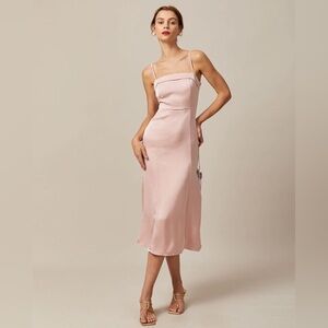 RIHOAS The Pink Bodycon Satin Cami Midi Dress